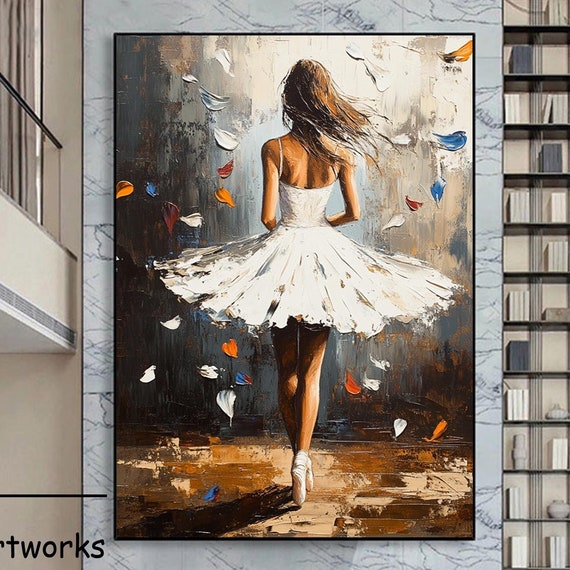 Original Beautiful Ballet Dancer Acrylic Painting Ballerina Wall Art Girl In A White Dress Textured Painting Gift For Dance Lovers