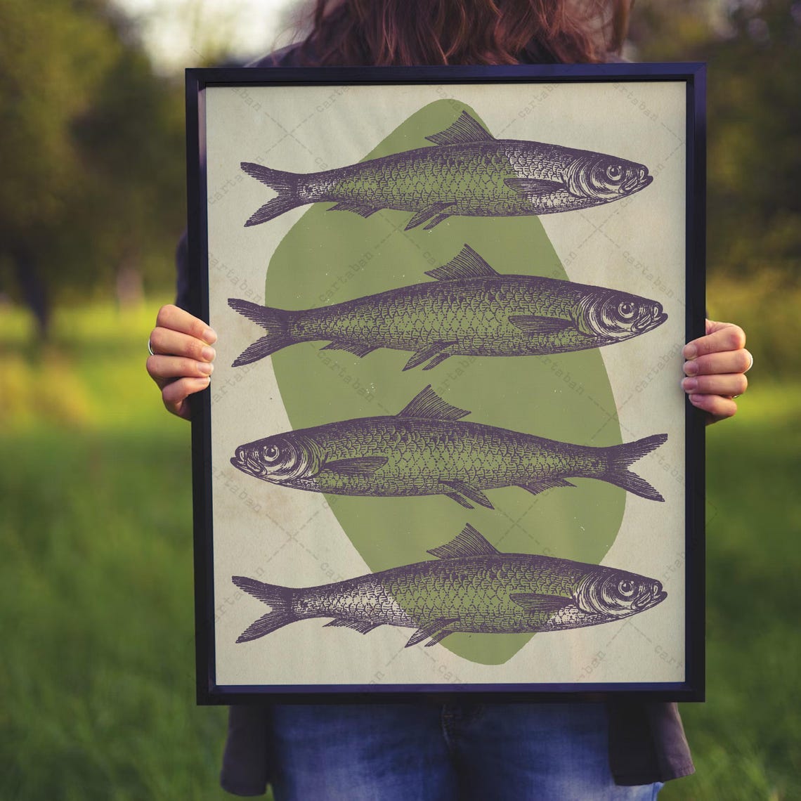 Vintage Herring Fish Illustration Retro Green Kitchen Wall Art Poster - Image 3