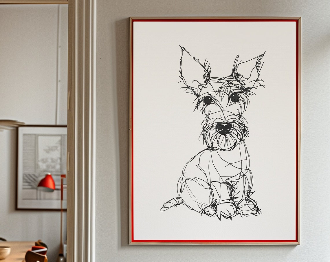 Scottish Terrier Sitting Scribbly Sketch Portrait Funny Scottie Poster