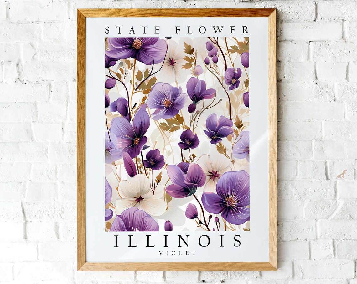 Illinois State Flower Violet Purple Botanical Watercolor Poster