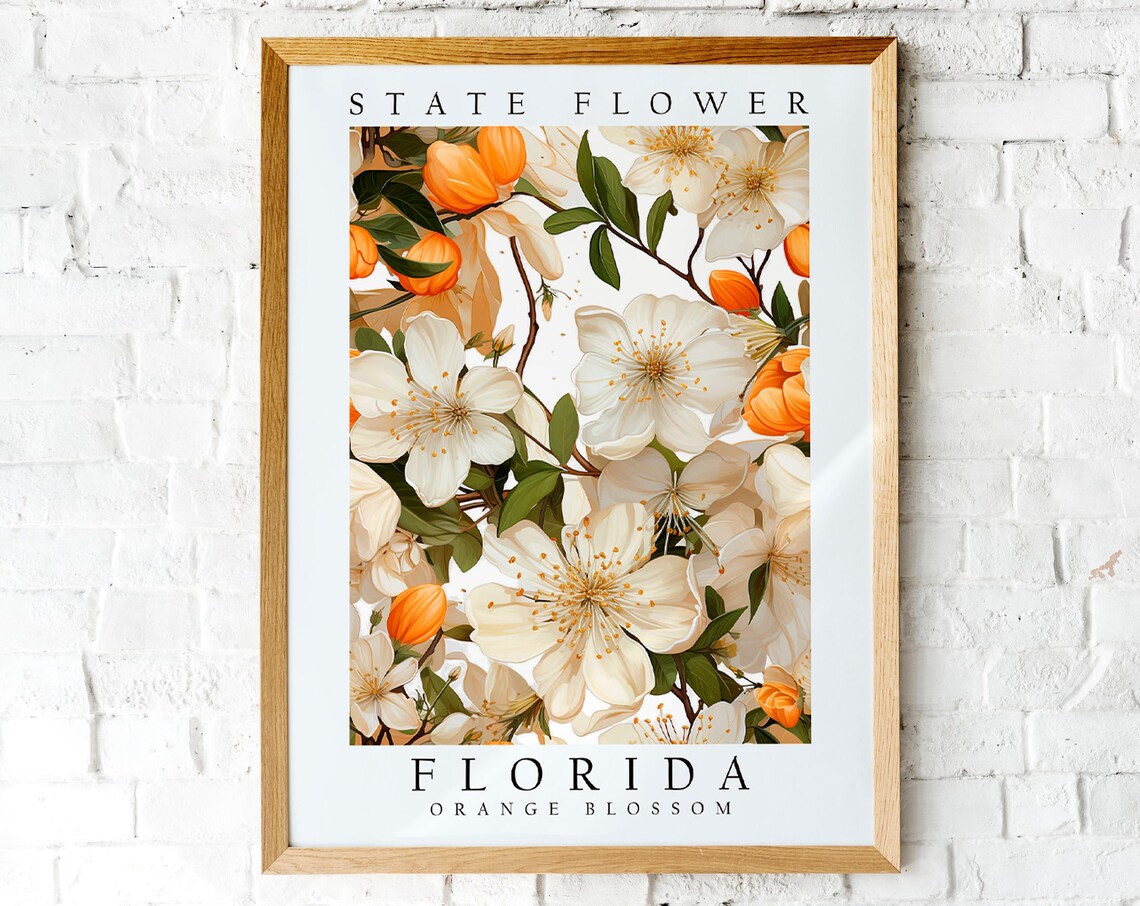 Florida Orange Blossom State Flower Botanical Vintage Poster