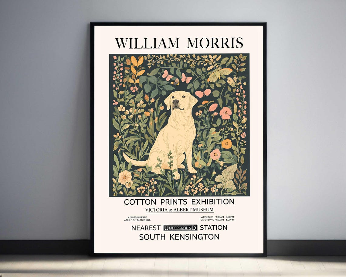 William Morris Yellow Labrador Floral Arch Exhibition Poster