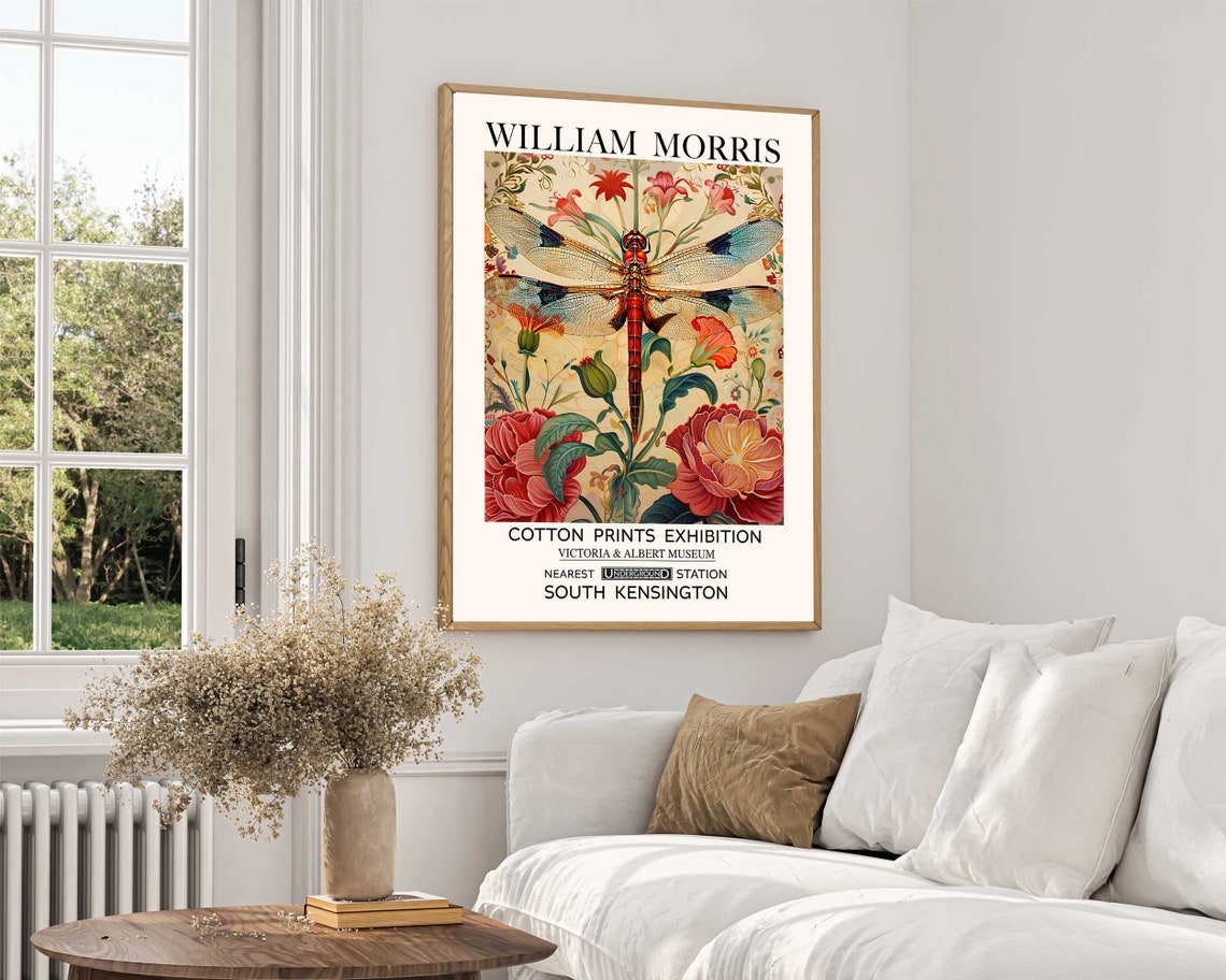 William Morris Red Dragonfly Scarlet Floral Exhibition Poster - Image 2