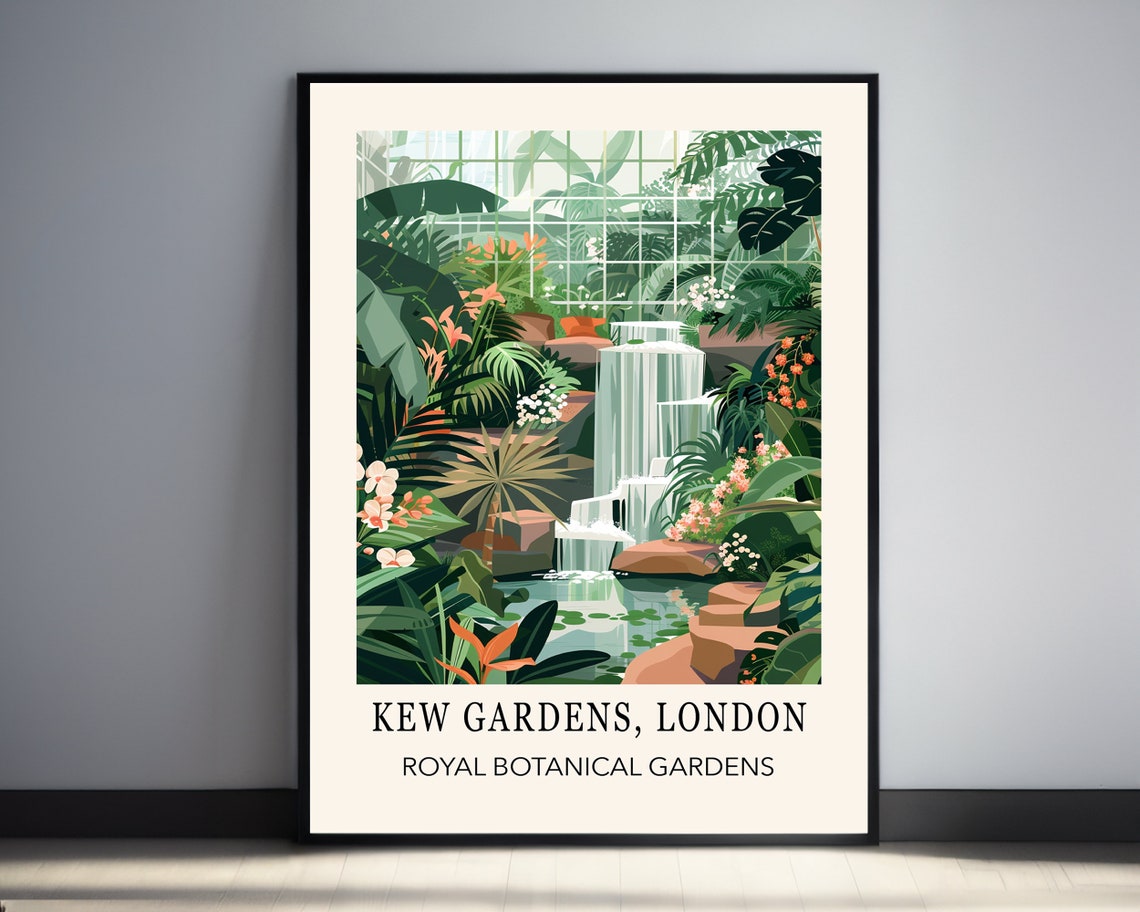 Kew Gardens London Temperate House Waterfall Tropical Travel Poster