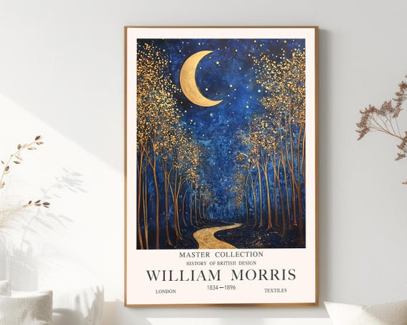 William Morris Vintage Golden Dcor Celestial Wall Art Crescent Moon Stars Sun Moon Lover Gift Mystical Gothic Bohemian Night Sky Decoration