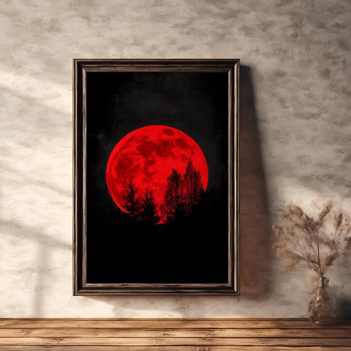 Wall Art Red Moon Red Moon Night Forest Landscape Full Moon Art Night Landscape Dark Forest Painting Moon And Forest Moon Trees Art