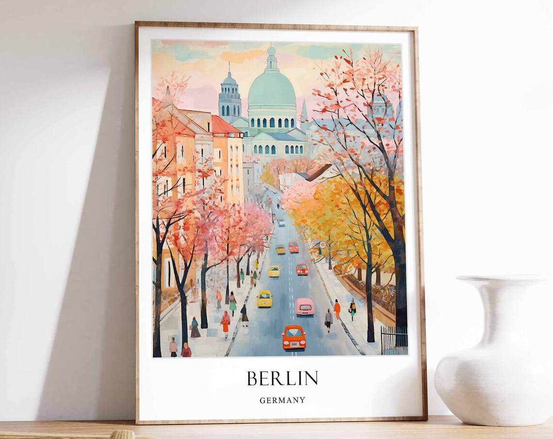 Berlin Germany Autumn Street Cathedral Dome City Travel Poster