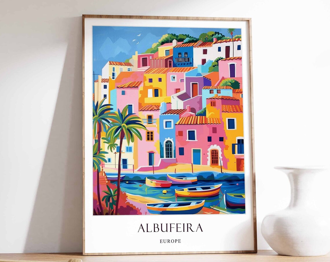 Albufeira Portugal Beach Travel Poster, Algarve