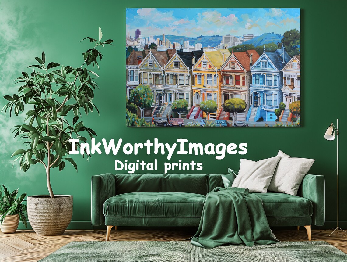 Victorian Houses San Francisco, Cityscape Art Print - Image 2