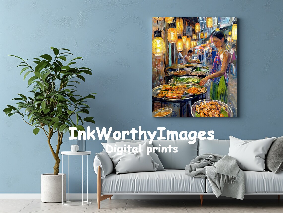 Night Market Food Stall, Urban Lantern Scene - Image 2