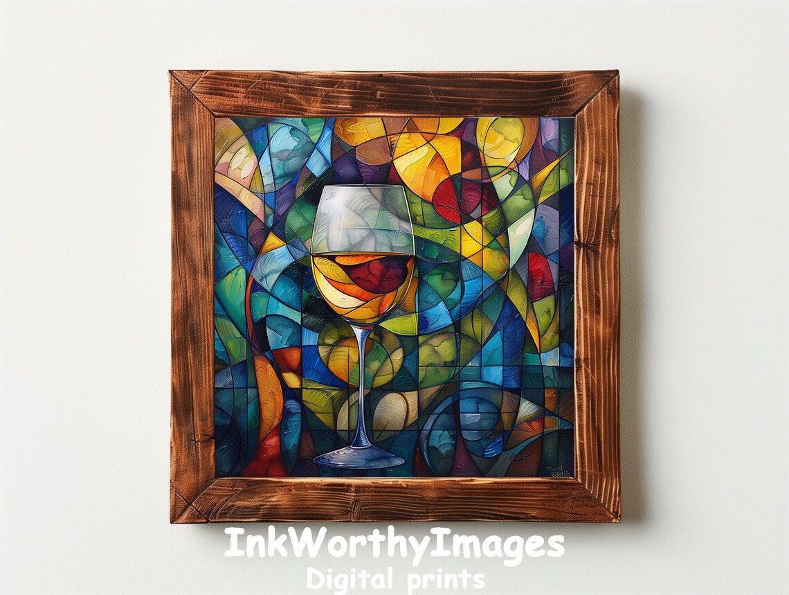 Stained Glass Wine, Colorful Abstract Home Bar Art - Image 2