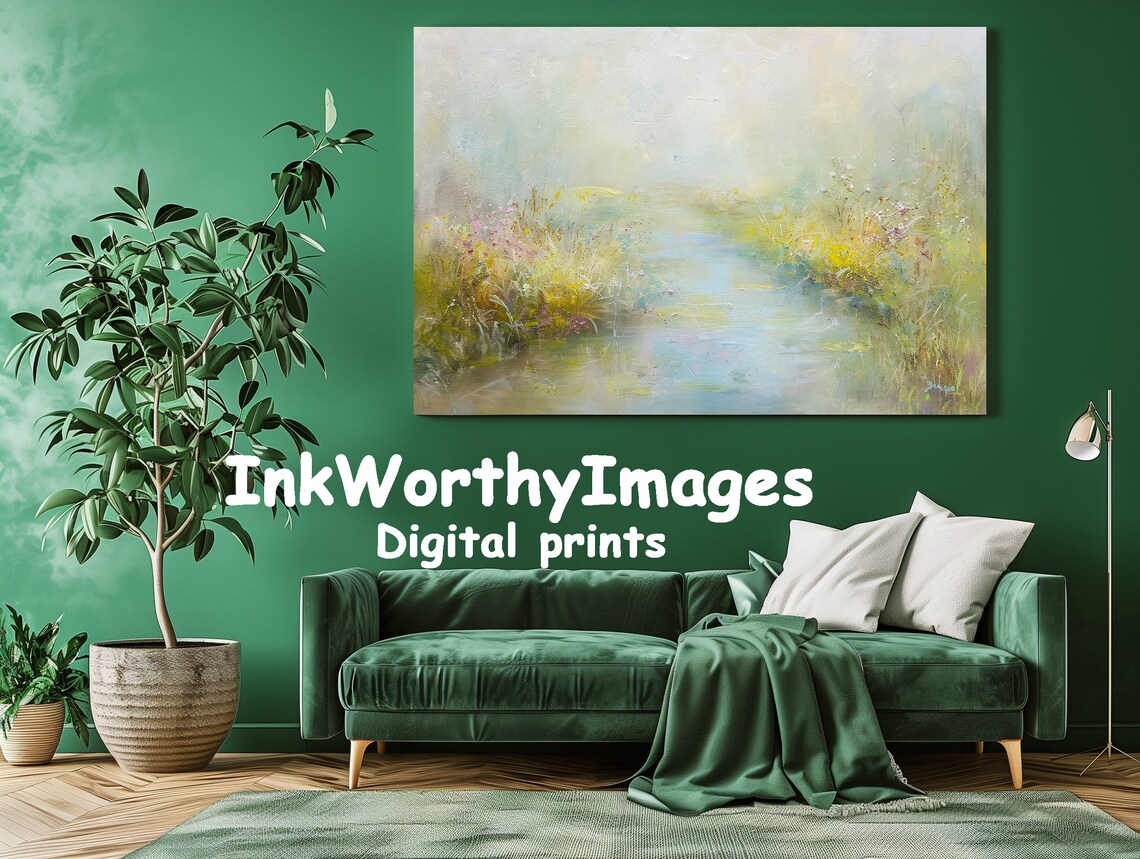 Soft Pastel Meadow Impressionist Landscape Print - Image 3