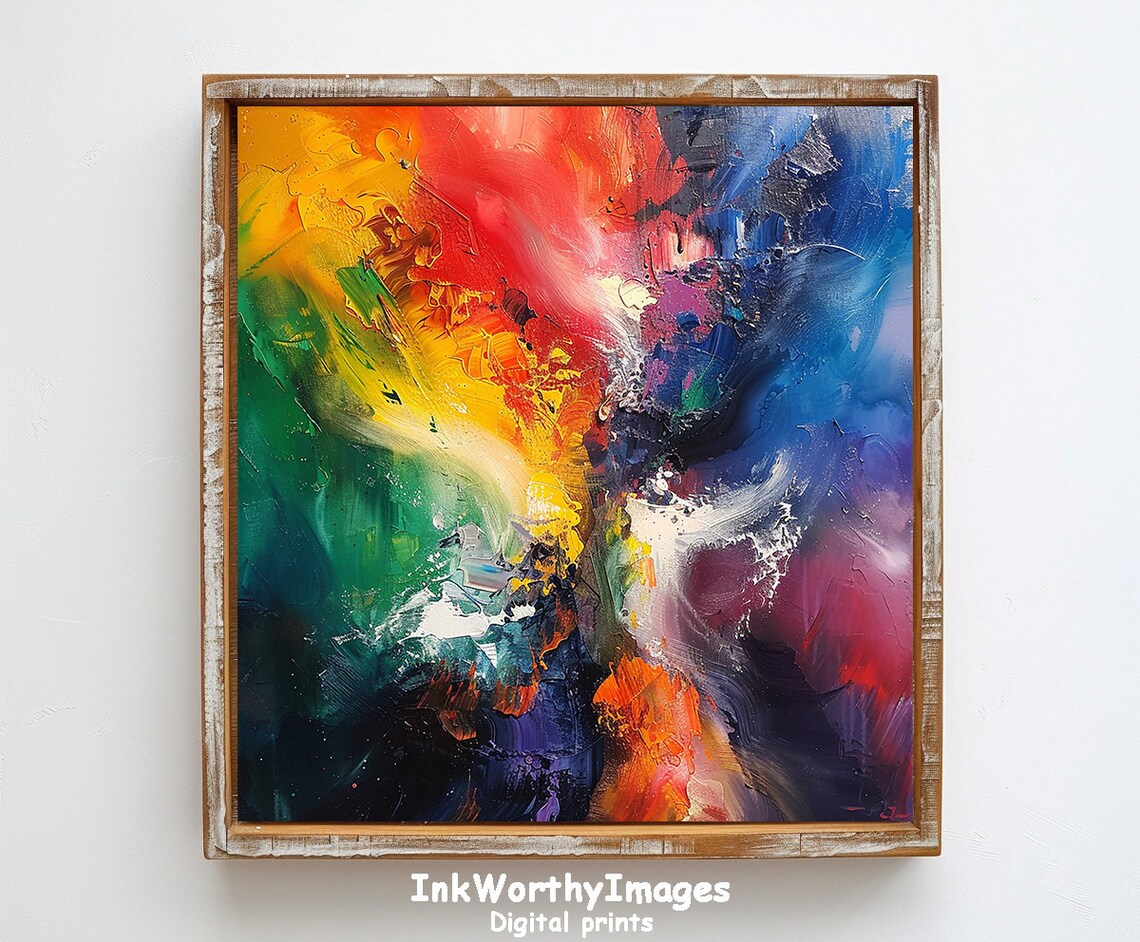 Explosive Abstract Rainbow Burst, Modern Painting - Image 6