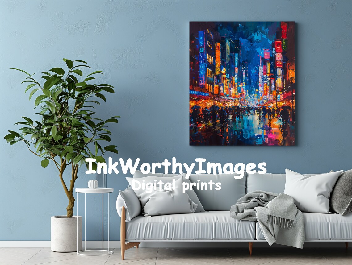 Tokyo Night Street Scene, Neon Cityscape Print - Image 2