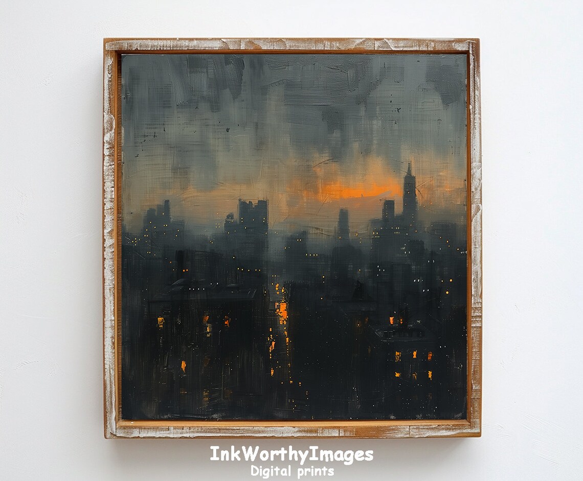 Moody Cityscape Painting, Modern Urban Art - Image 2
