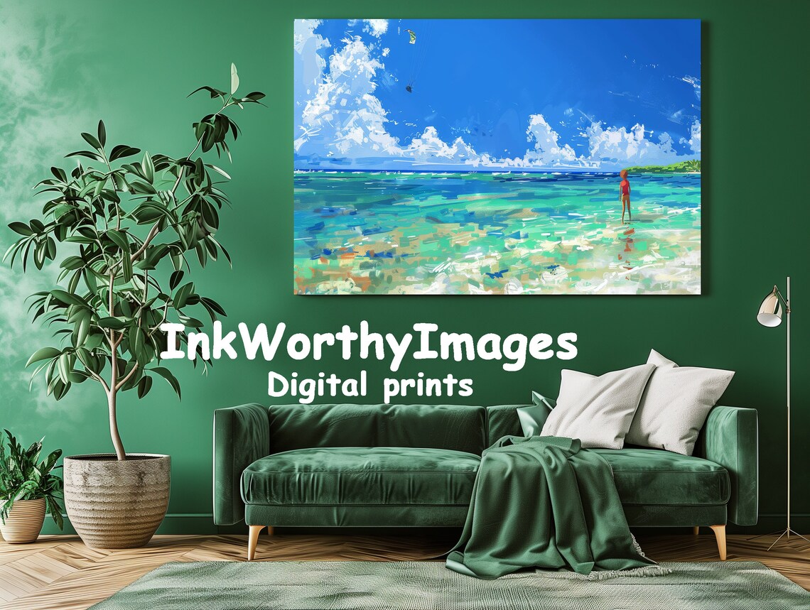 Sunny Beach Day Ocean Seascape Art Print - Image 2