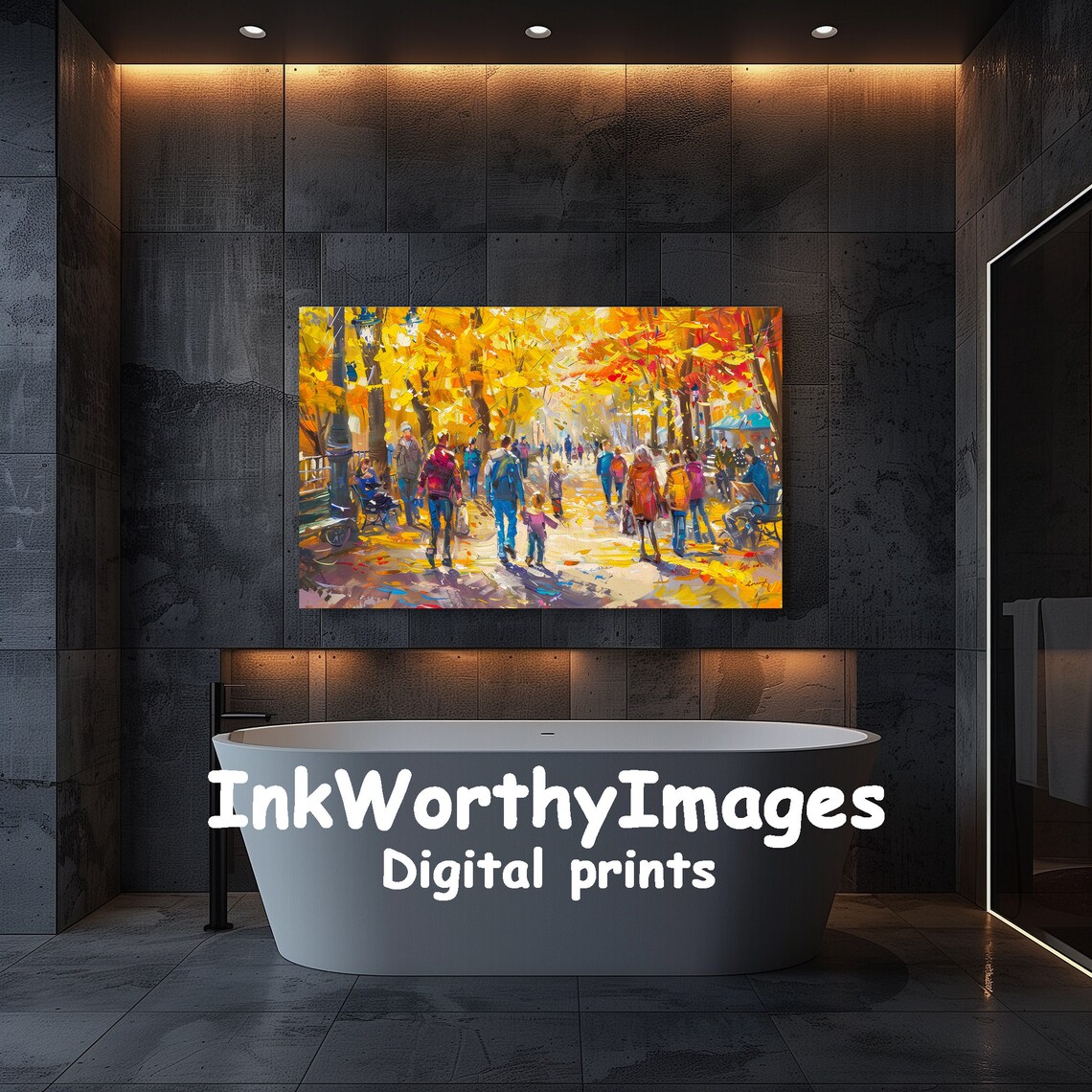 Autumn Park Scene, Colorful Fall Walkway Painting - Image 5
