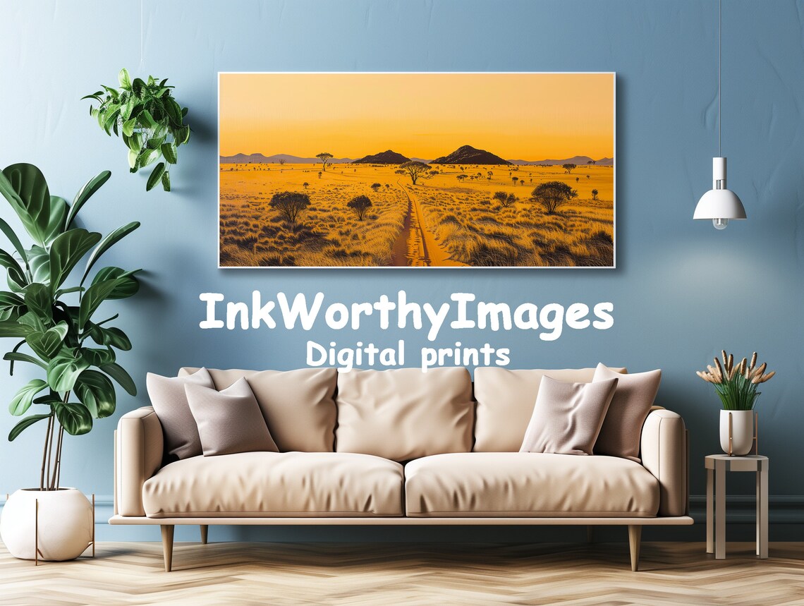 Golden Savannah Road Painting, African Landscape - Image 4