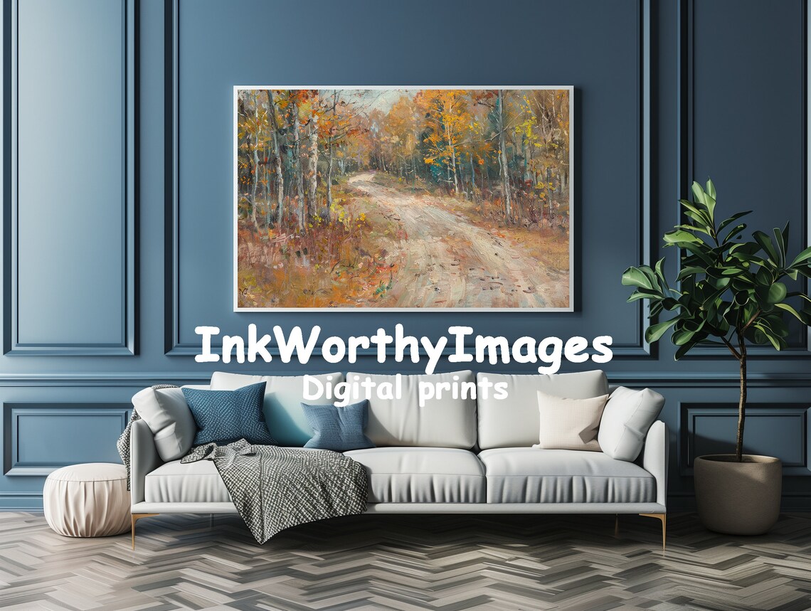 Rustic Autumn Path, Impressionist Forest Landscape - Image 4