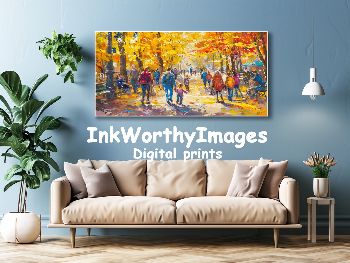Autumn Park Scene, Colorful Fall Walkway Painting - Image 4