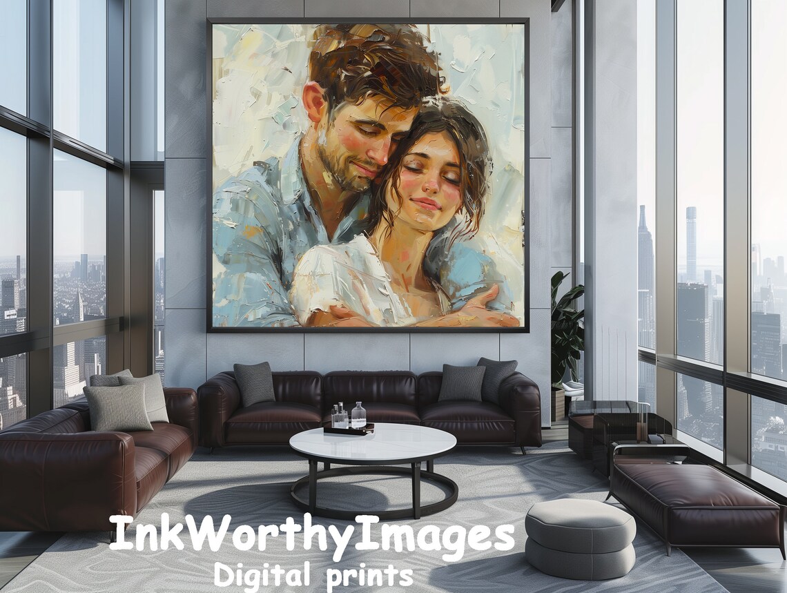 Romantic Couple Embrace, Intimate Portrait Art - Image 4