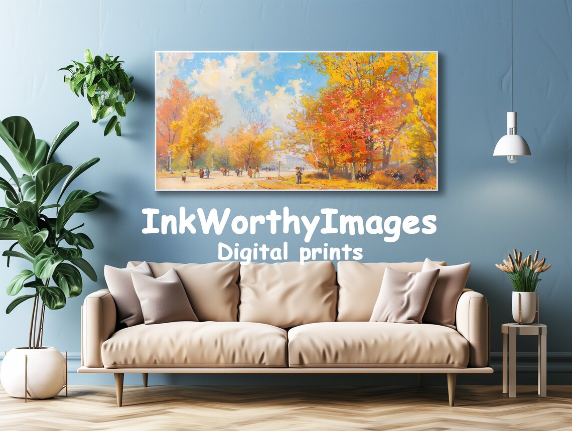 Sunny Autumn Park Scene, Colorful Fall Foliage Art Print - Image 3