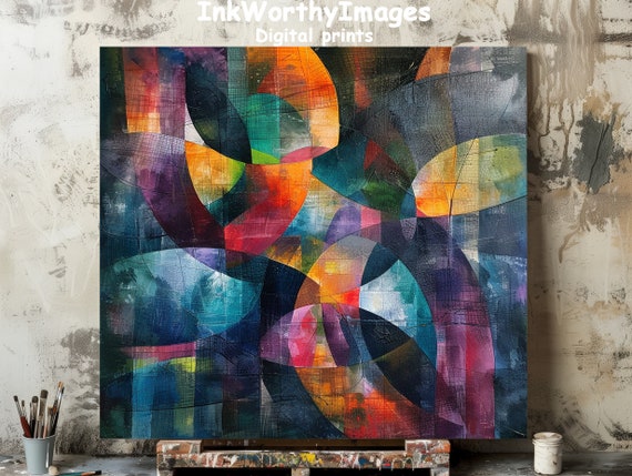 Abstract Geometric Print, Modern Interlocking Circles