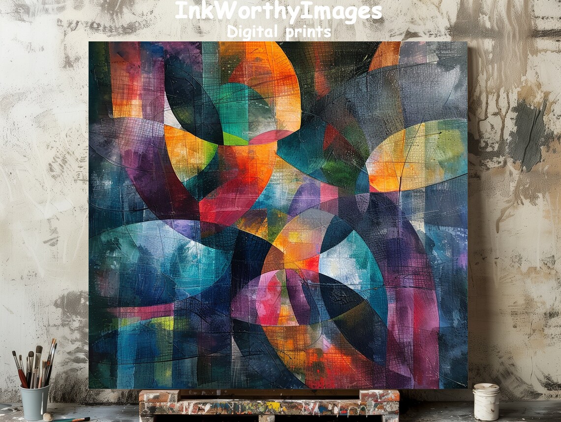 Abstract Geometric Print, Modern Interlocking Circles