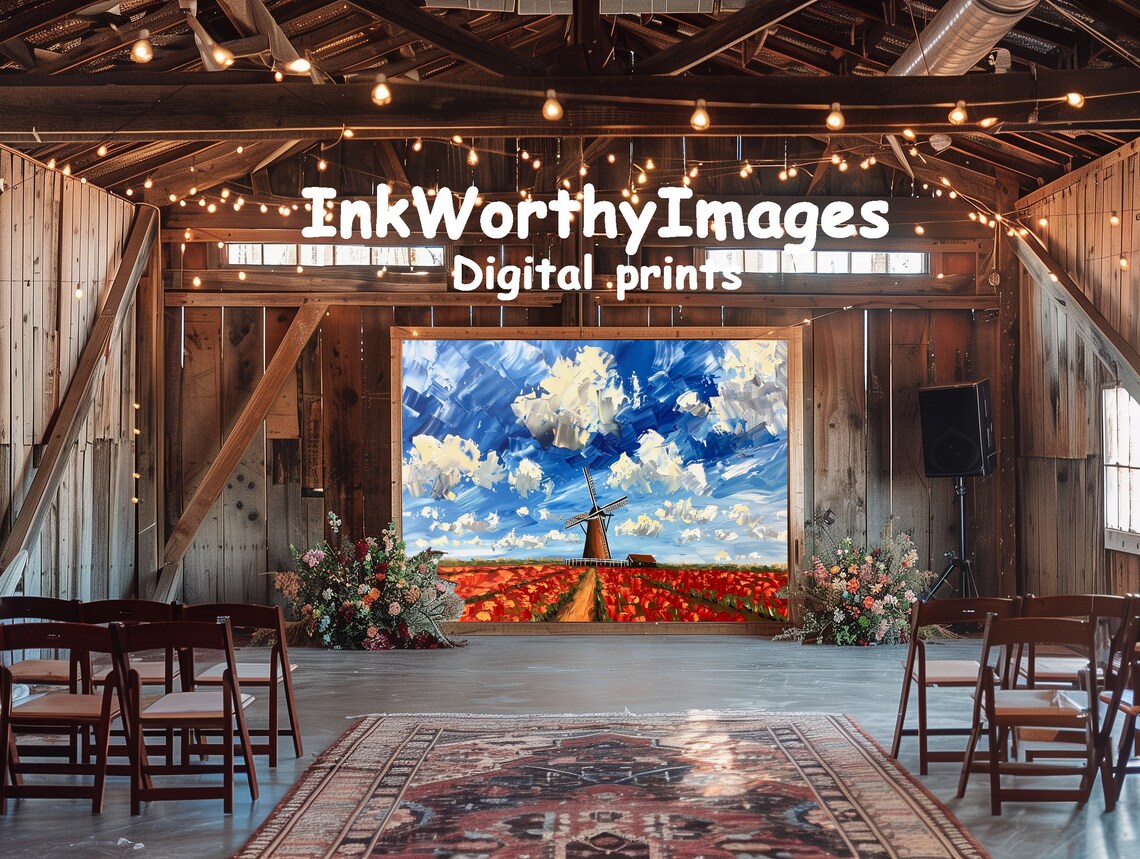 Abstract Tulip Fields and Windmill, Dutch Landscape Art - Image 6