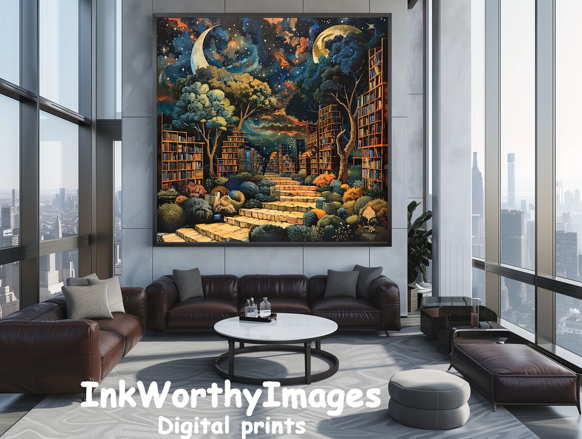Magical Library Under The Stars, Fantasy Night Scene - Image 5
