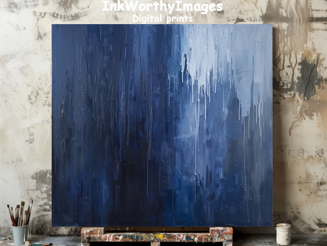 Deep Ocean Blue Abstract, Modern Minimalist Art Print