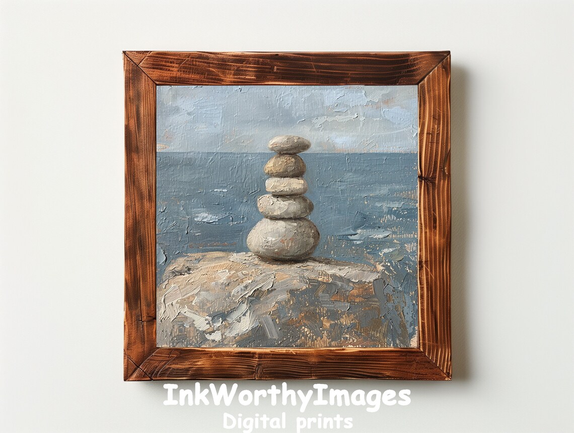 Zen Stone Balance Art Print, Tranquil Coastal Decor - Image 3