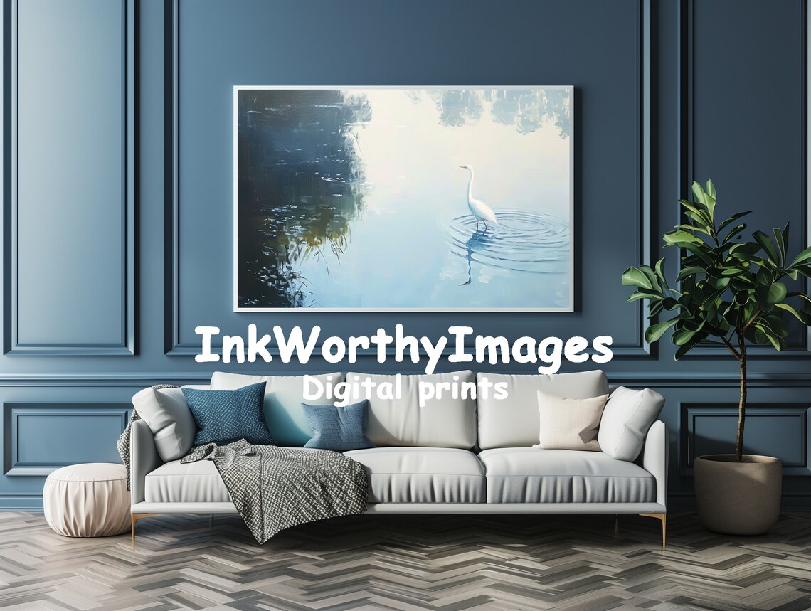White Heron in Misty Lake, Serene Nature Landscape - Image 4
