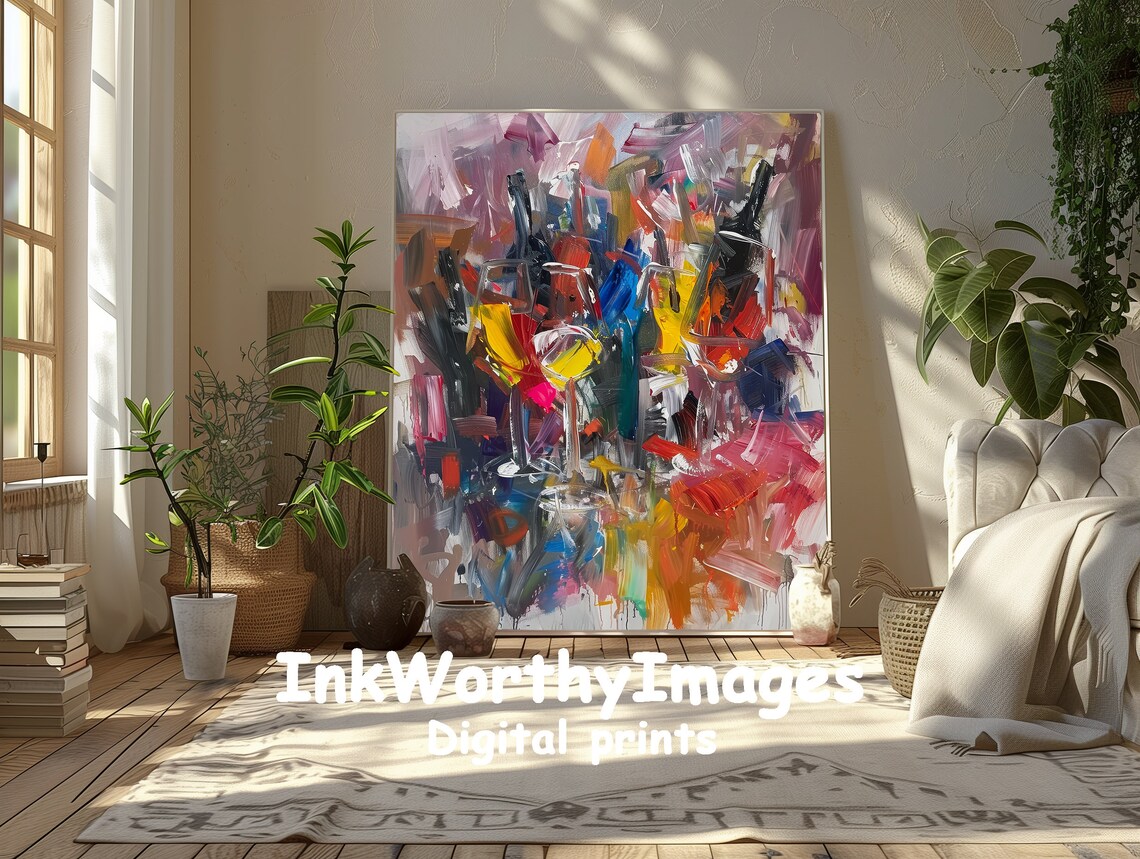 Abstract Wine Glasses, Modern Wall Decor - Image 3