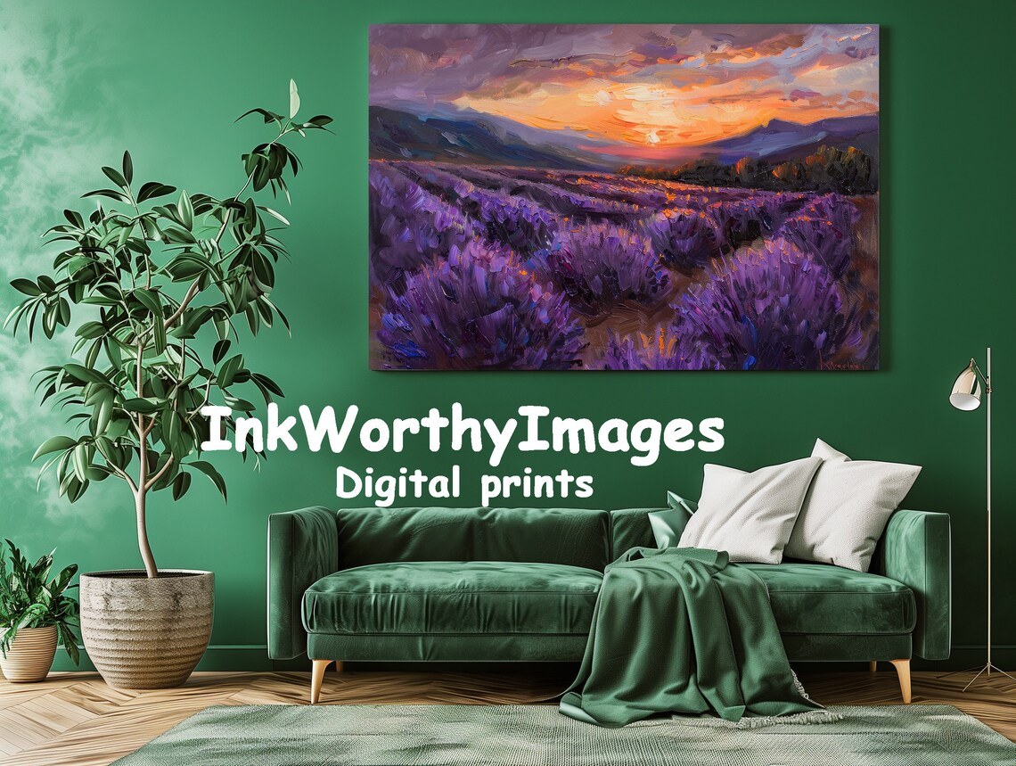 Lavender Fields At Sunset, Impressionist Landscape - Image 2