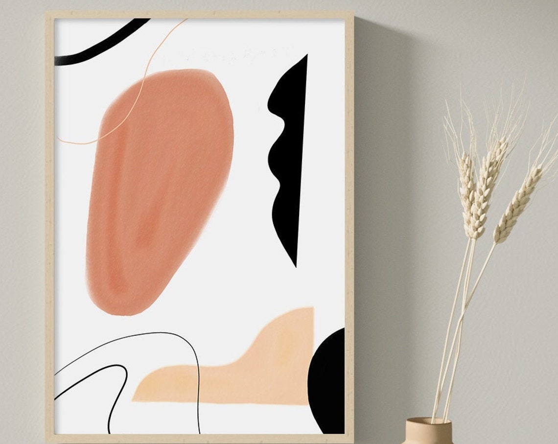 Terracotta and Black Abstract Art Modern Organic Shapes Poster