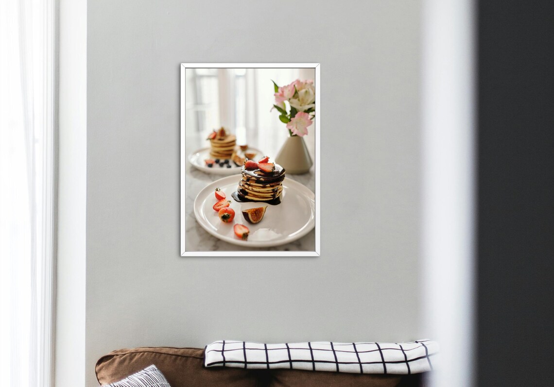 Elegant Pancakes With Chocolate Sauce, Fruit Art Print - Image 4