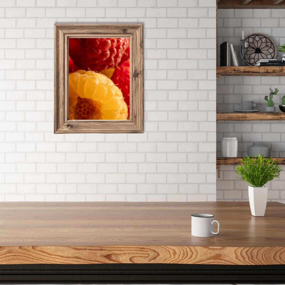 Golden Red Raspberry Macro Photography, Kitchen Decor - Image 4