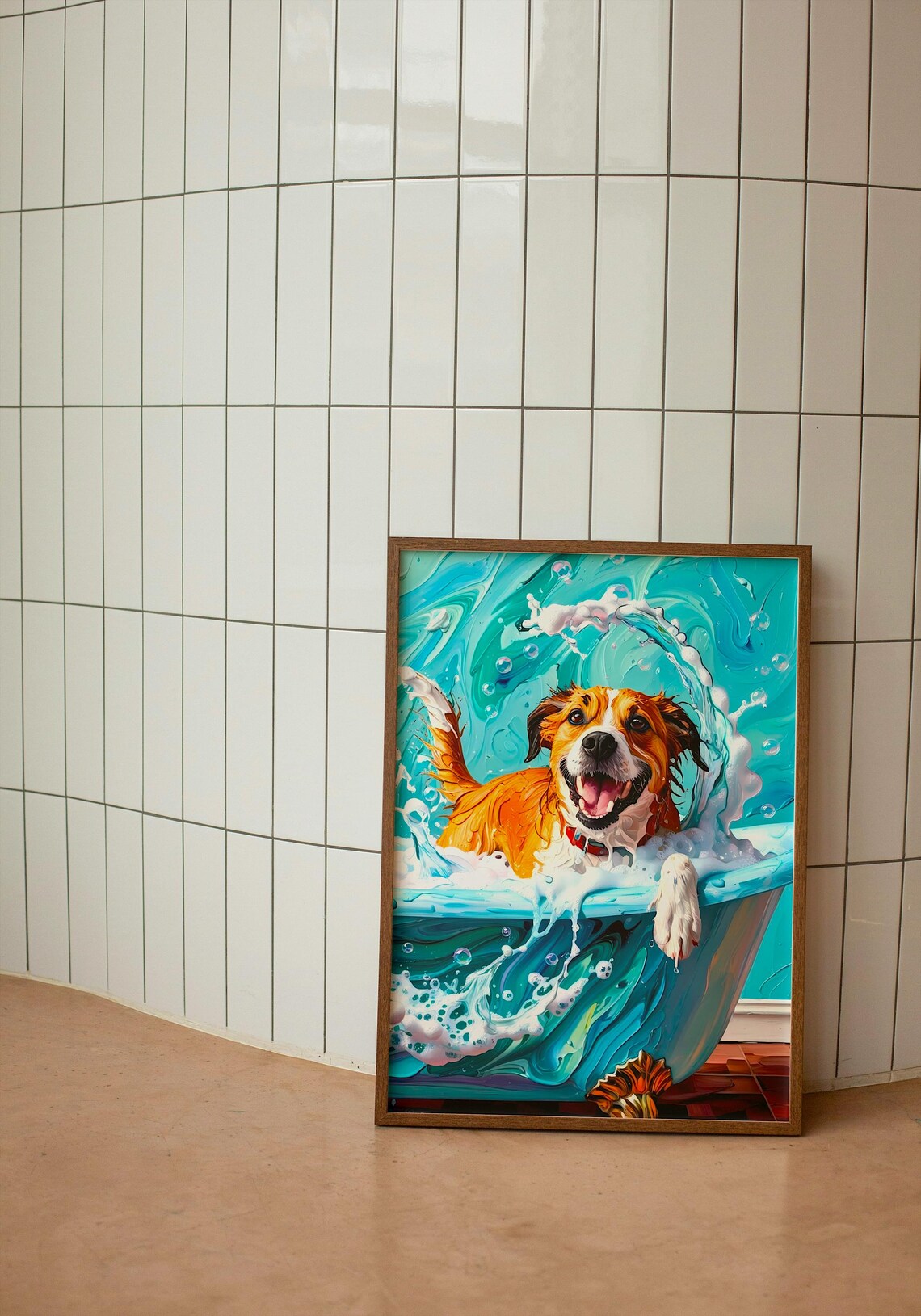 Dog Bath Art Print, Playful Pet Bathroom Decor - Image 5