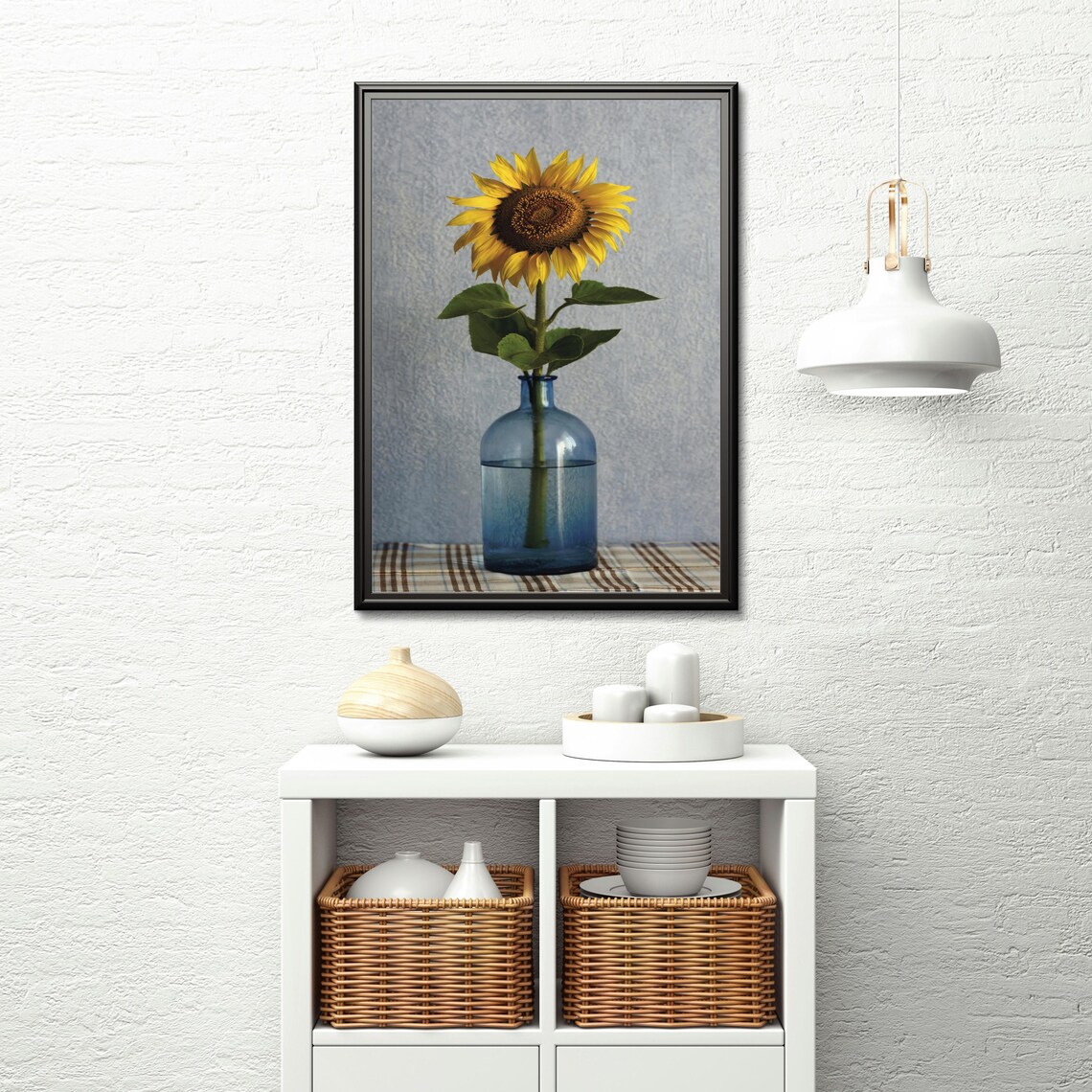 Sunflower In Blue Glass Vase, Minimalist Decor - Image 6