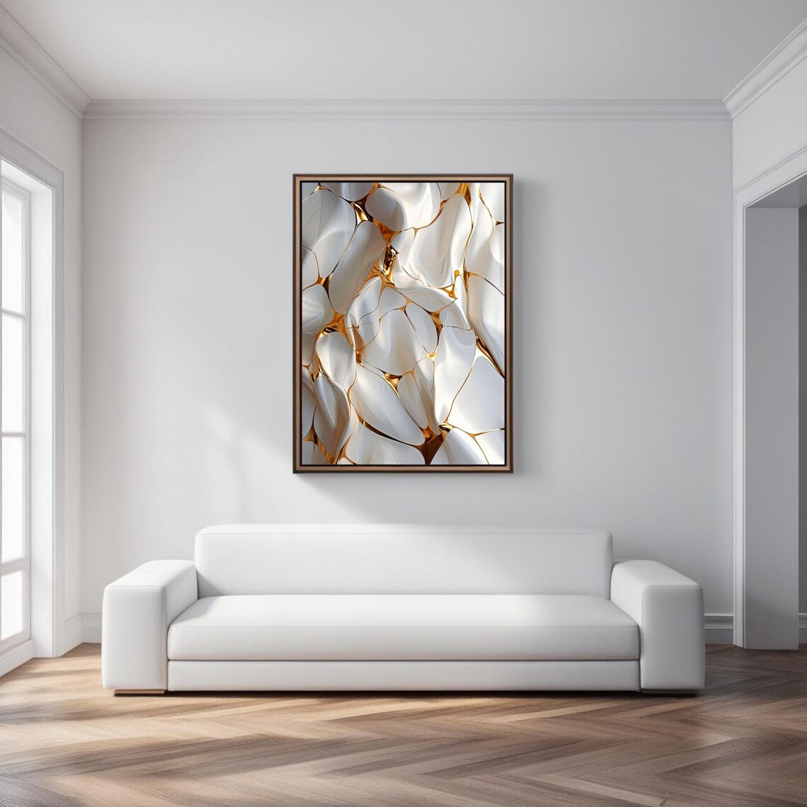 Modern Abstract Gold And White Fluid Design - Image 2