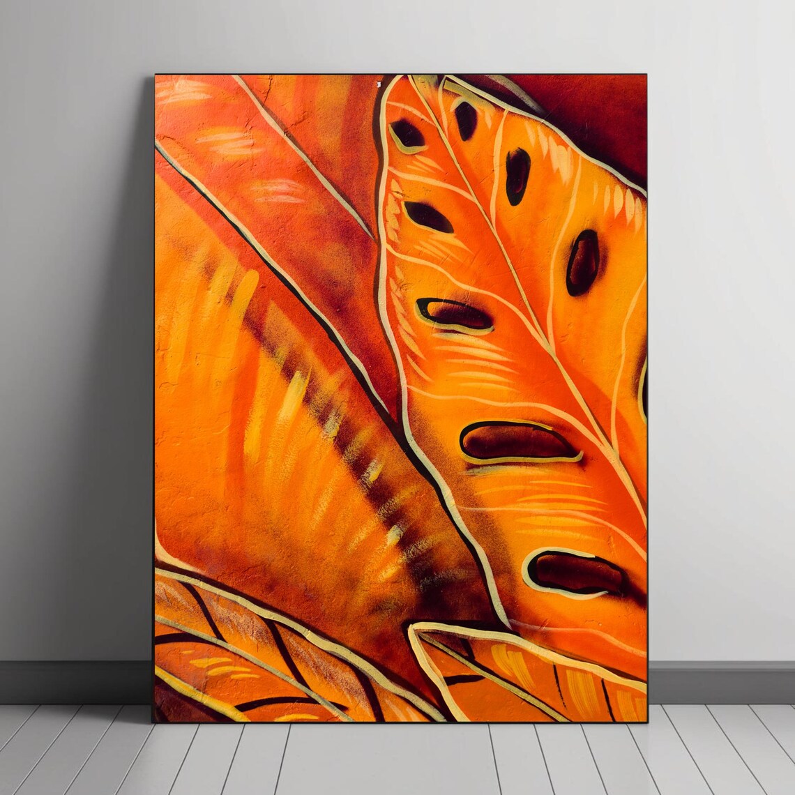 Orange Abstract Tropical Leaf Wall Art Print