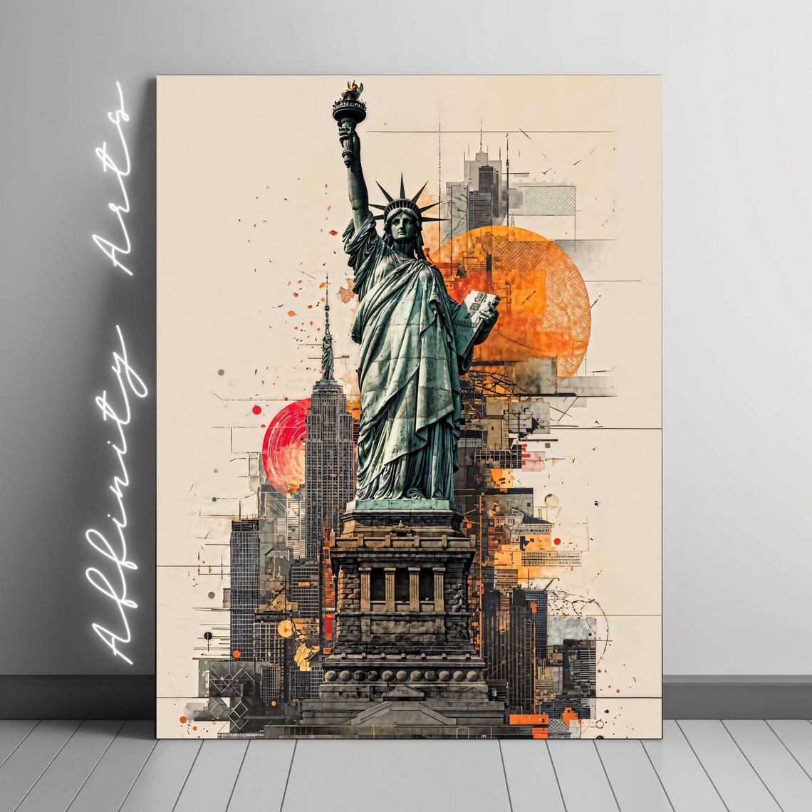 Statue Of Liberty, Abstract New York Skyline Poster