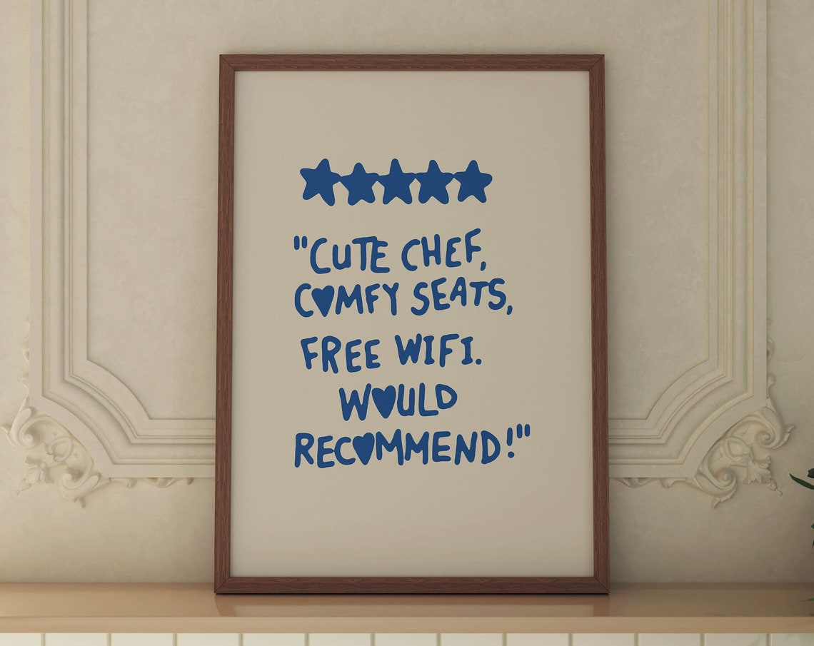 Five Star Cute Chef Comfy Seats Review Blue Funny Kitchen Poster
