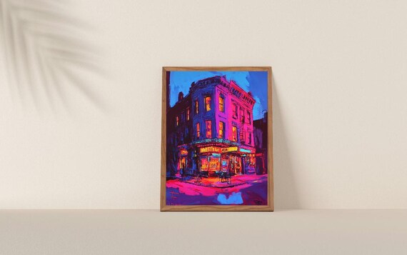 Neon Corner Building Night Glowing City Lights Urban Wall Art
