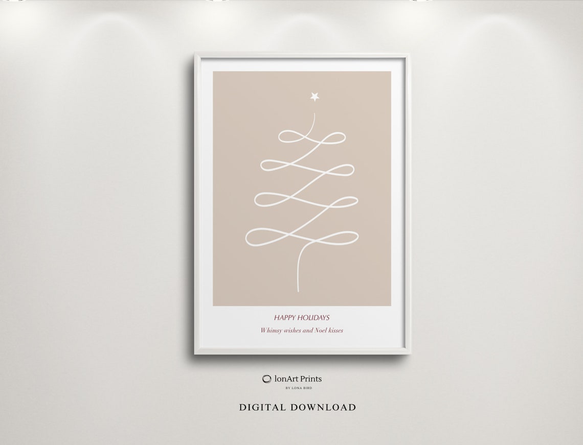 Minimalist Christmas Tree Line Art Happy Holidays Winter Poster