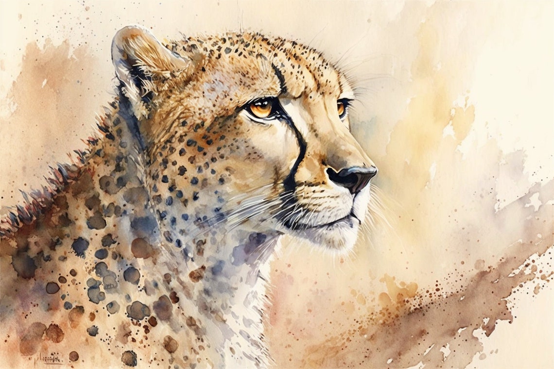 Cheetah Head Profile Watercolor Spotted Big Cat Safari Art Poster
