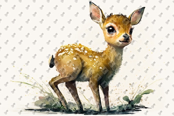 Cute Baby Deer Watercolor Spotted Fawn Woodland Nursery Wall Art
