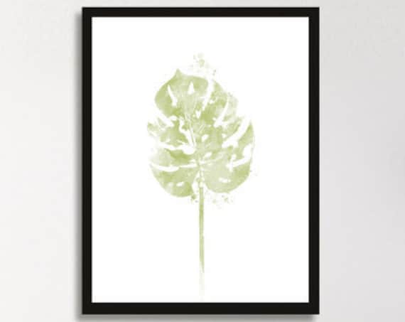 Philodendron Split Leaf Watercolor Tropical Minimalist Botanical Art Poster