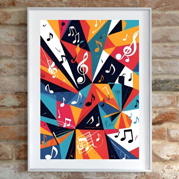 Modern Abstract Music Notes Poster Midcentury Wall Art With Bold Geometric Shapes And Colour Musical Symbols Artwork Jazzinspired Decor